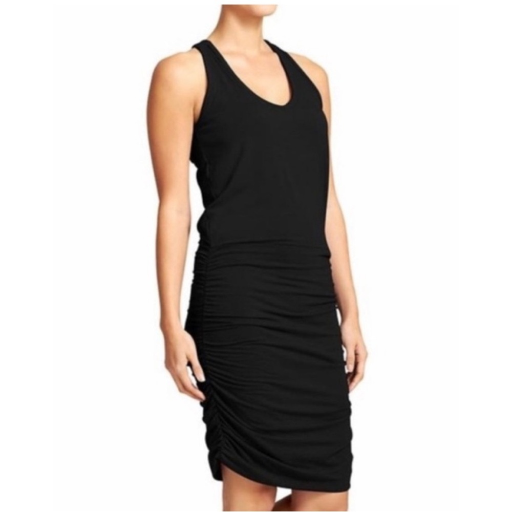 Athleta Seeker Black Racer Back Mini Ruched Tank Dress Women’s Sz Large